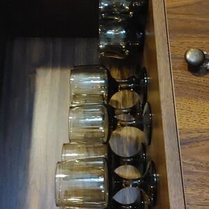 Set of Vintage Brown Glass Goblets (12)